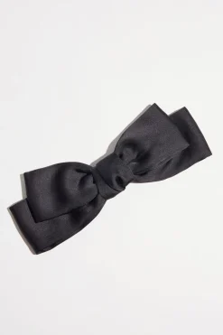 Hair Accessories-Dynamite Double Floppy Bow Hair Clip Black