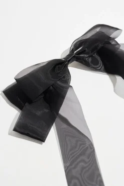 Hair Accessories-Dynamite Double Organza Bow Hair Clip Black