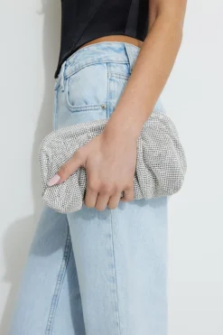 Bags-Dynamite Draped Gem Clutch Grey