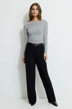 Tees & Tanks | Bestsellers-Dynamite Draped Long Sleeve T-Shirt Gray