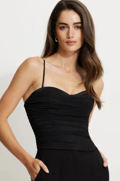 Blouses & Tops | Blouses & Tops-Dynamite Draped Mesh Corset Top Black