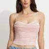 Blouses & Tops | Matching Sets-Dynamite Draped Mesh Corset Top Pink