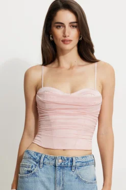 Blouses & Tops | Matching Sets-Dynamite Draped Mesh Corset Top Pink