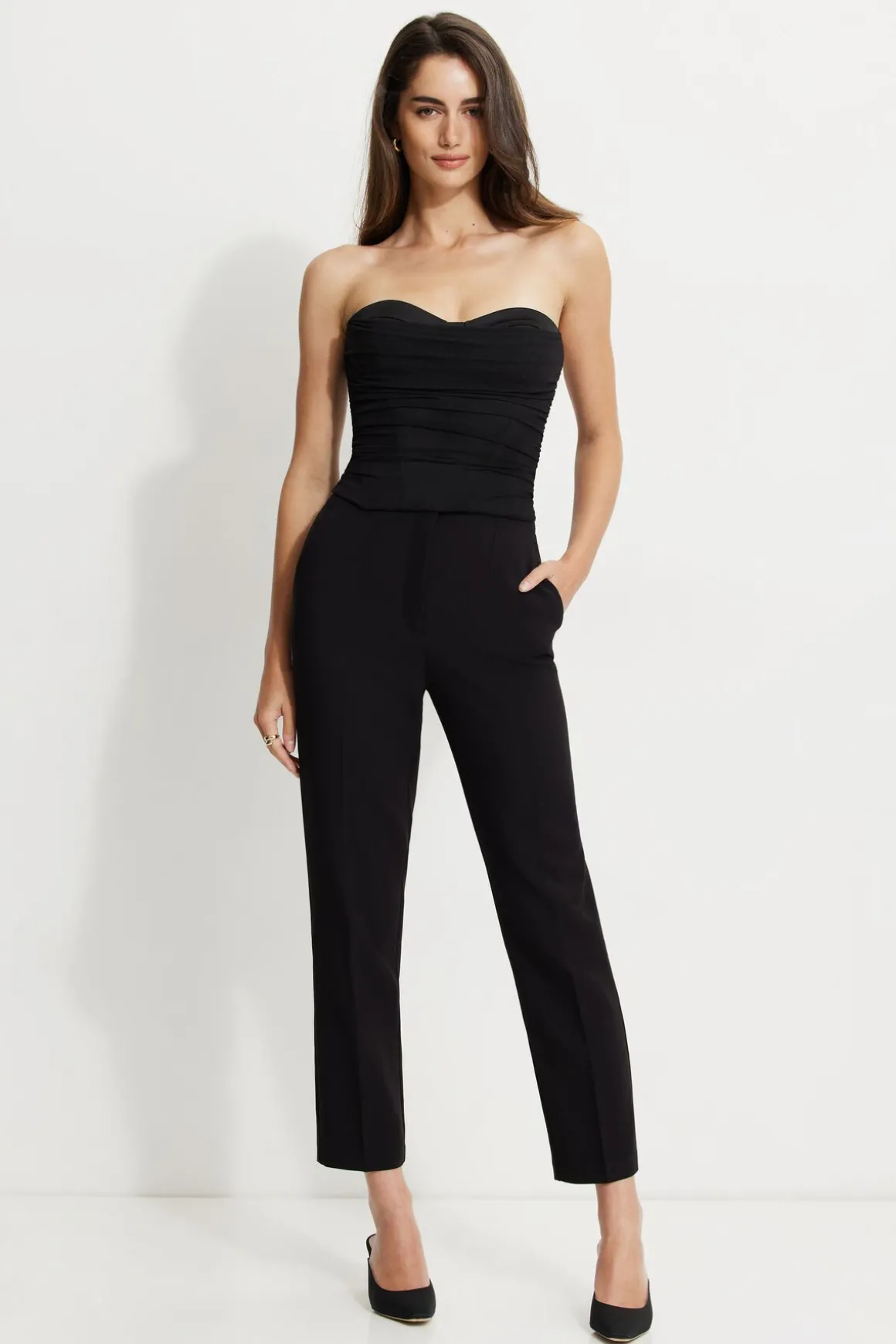 Blouses & Tops | Blouses & Tops-Dynamite Draped Mesh Corset Top Black