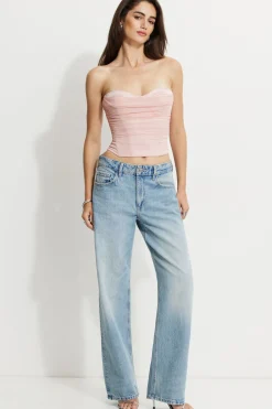 Blouses & Tops | Matching Sets-Dynamite Draped Mesh Corset Top Pink