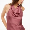 Blouses & Tops | Blouses & Tops-Dynamite Draped Satin Halter Top Burgundy