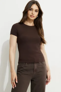 Tees & Tanks | Bestsellers-Dynamite Drea Jersey Crewneck T Shirt Brown