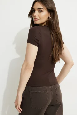 Tees & Tanks | Bestsellers-Dynamite Drea Jersey Crewneck T Shirt Brown