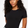 Tees & Tanks | Tees & Tanks-Dynamite Drea Sculpt Short Sleeve Crew Neck Bodysuit Black