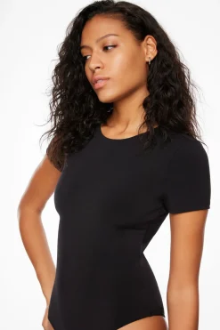 Tees & Tanks | Tees & Tanks-Dynamite Drea Sculpt Short Sleeve Crew Neck Bodysuit Black