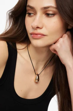 Necklaces-Dynamite Drop Pendant Cord Necklace Yellow