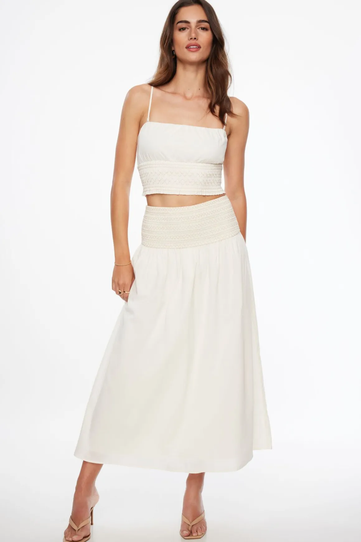 Skirts & Skorts | Skirts-Dynamite Drop Waist Smocked Maxi Skirt White