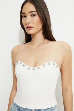 Blouses & Tops | Blouses & Tops-Dynamite Embellished Corset Tube Top White
