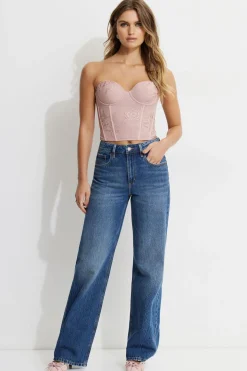 Tees & Tanks | Sleeveless Tops-Dynamite Embroidered Corset Top Pink