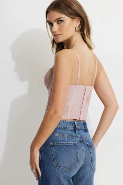 Tees & Tanks | Sleeveless Tops-Dynamite Embroidered Corset Top Pink