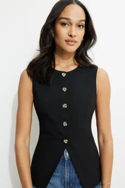 Blazers & Vests | Vests-Dynamite Emery Round Neck Flyaway Vest Black