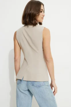 Blazers & Vests | Vests-Dynamite Emery Round Neck Flyaway Vest Brown