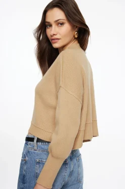 Sweaters & Cardigans | Sweaters-Dynamite Exposed Seam Crewneck Sweater Brown