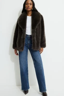 Coats & Jackets | Classic Coats-Dynamite Faux Fur Midi Jacket Brown