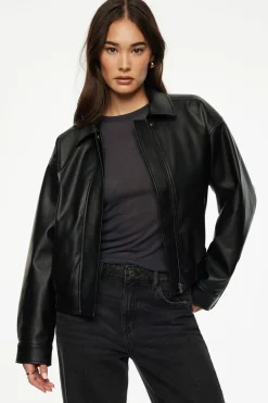 Coats & Jackets | Classic Coats-Dynamite Faux Leather Bomber Jacket Black