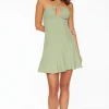 Dresses & Jumpsuits | Mini Dresses-Dynamite Flare Halter Mini Dress Green