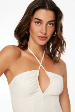Dresses & Jumpsuits | Mini Dresses-Dynamite Flare Halter Mini Dress White