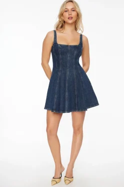 Jeans & Denim | Dresses & Jumpsuits-Dynamite Flared Denim Mini Dress Blue