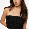 Online Exclusives | Matching Sets-Dynamite Floral Appliqué Tube Top Black