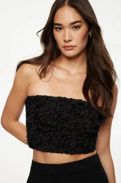 Online Exclusives | Matching Sets-Dynamite Floral Appliqué Tube Top Black