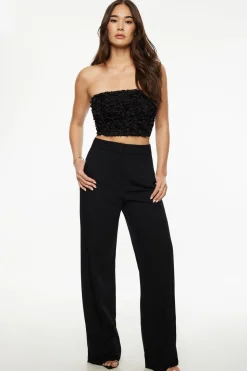 Online Exclusives | Matching Sets-Dynamite Floral Appliqué Tube Top Black