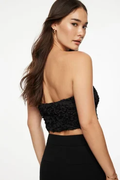 Online Exclusives | Matching Sets-Dynamite Floral Appliqué Tube Top Black