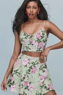 Skirts & Skorts | Skirts-Dynamite Floral Flare Mini Skirt Green