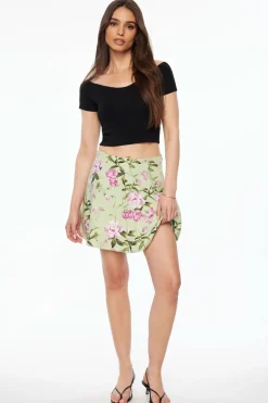 Skirts & Skorts | Skirts-Dynamite Floral Flare Mini Skirt Green