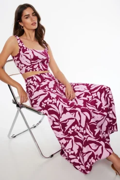 Skirts & Skorts | Skirts-Dynamite Floral Linen Maxi Skirt Pink