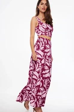 Skirts & Skorts | Skirts-Dynamite Floral Linen Maxi Skirt Pink