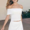 Sweaters & Cardigans | Sweaters-Dynamite Fold Over Off Shoulder Top White