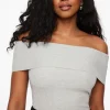 Sweaters & Cardigans | Sweaters-Dynamite Fold Over Off Shoulder Top Gray