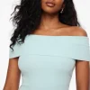 Sweaters & Cardigans | Sweaters-Dynamite Fold Over Off Shoulder Top Blue
