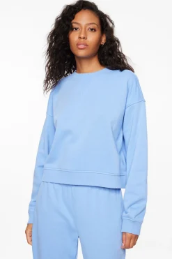 Long Sleeve Tops-Dynamite French Terry Crew Neck Sweatshirt Blue