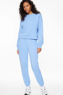 Long Sleeve Tops-Dynamite French Terry Crew Neck Sweatshirt Blue