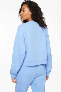 Long Sleeve Tops-Dynamite French Terry Crew Neck Sweatshirt Blue