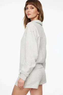 Sweaters & Cardigans | Long Sleeve Tops-Dynamite French Terry Polo Sweatshirt Gray