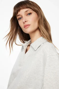 Sweaters & Cardigans | Long Sleeve Tops-Dynamite French Terry Polo Sweatshirt Gray