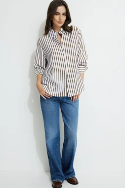Blouses & Tops | Blouses & Tops-Dynamite Frida Airflow Stripe Shirt Brown