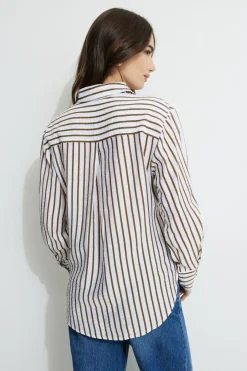 Blouses & Tops | Blouses & Tops-Dynamite Frida Airflow Stripe Shirt Brown