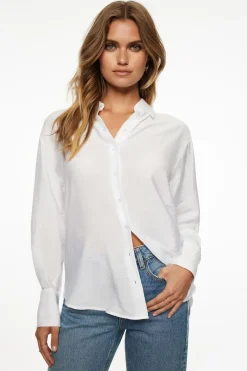 Blouses & Tops | Blouses & Tops-Dynamite Frida Oversized Airflow Shirt White