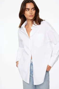 Blouses & Tops | Long Sleeve Tops-Dynamite Frida Oversized Poplin Button Up Shirt White