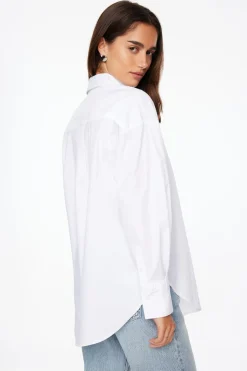 Blouses & Tops | Long Sleeve Tops-Dynamite Frida Oversized Poplin Button Up Shirt White