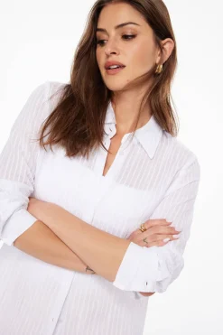 Blouses & Tops | Blouses & Tops-Dynamite Frida Oversized Sheer Shirt White