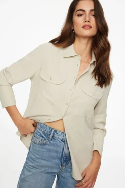Blouses & Tops | Blouses & Tops-Dynamite Frida Pocket Shirt Brown
